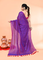 Thumbnail for Piyari Fashion Women`s Cotton Handloom Purple Sequin Saree With Blouse