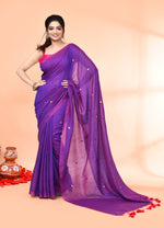 Thumbnail for Piyari Fashion Women`s Cotton Handloom Purple Sequin Saree With Blouse