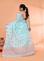Thumbnail for Piyari Fashion Women`s Light Sky Blue Cotton Handloom Jamdani Saree With Blouse