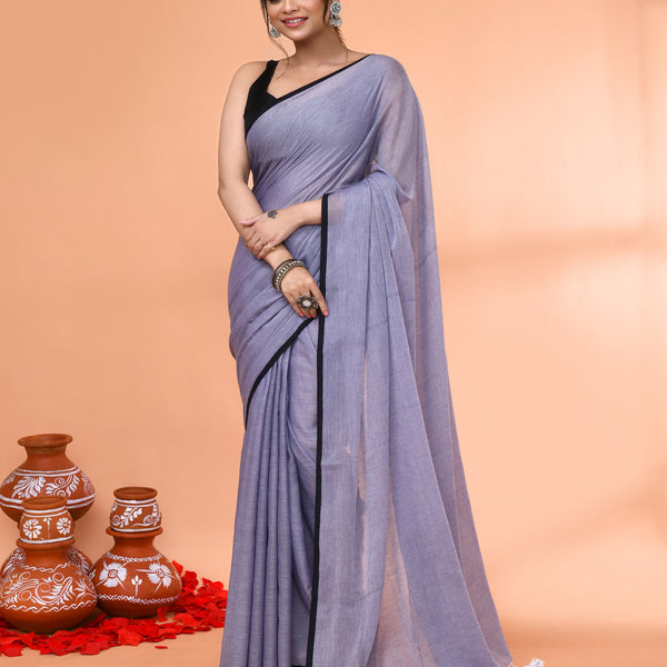Piyari Fashion Grey Mulmul Cotton Saree With Tassels - Distacart
