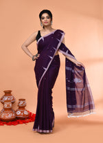 Thumbnail for Piyari Fashion Women`s Purple Mul Cotton Handloom Jamdani Saree With Blouse