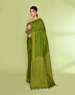 Thumbnail for Piyari Fashion Women's Apple Green Embellished Sequined Cotton Saree