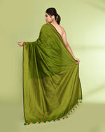 Thumbnail for Piyari Fashion Women's Apple Green Embellished Sequined Cotton Saree