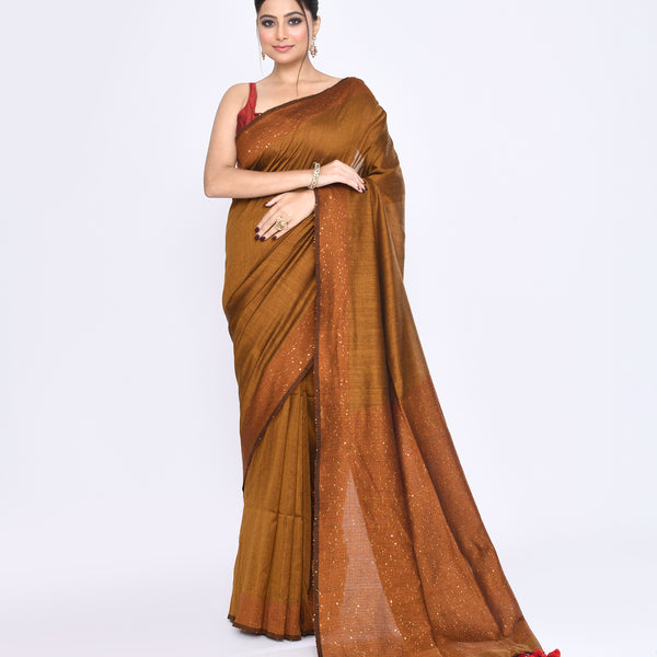 Piyari Fashion Women's Bronze Embellished Sequined Cotton Saree - Distacart