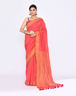 Thumbnail for Piyari Fashion Women's Tomato Red Embellished Sequined Cotton Saree