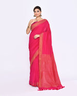 Thumbnail for Piyari Fashion Women's Rani Pink Embellished Sequined Cotton Saree