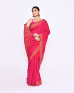 Thumbnail for Piyari Fashion Women's Rani Pink Embellished Sequined Cotton Saree