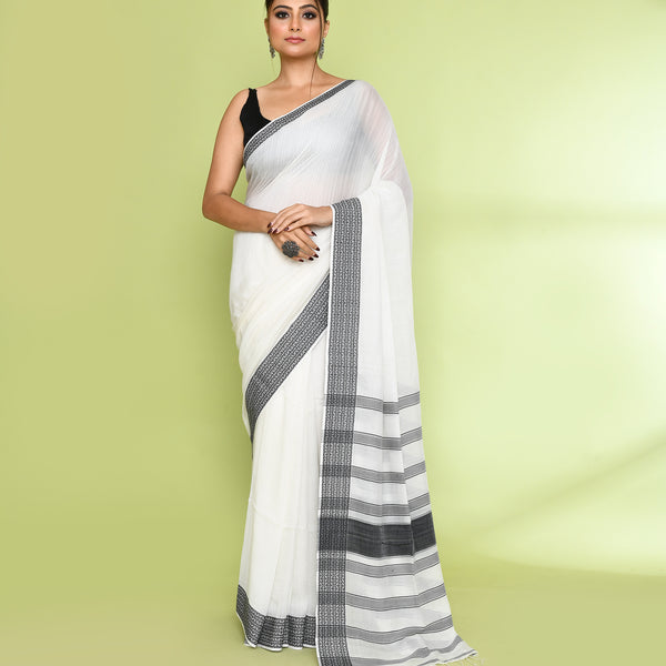 Piyari Fashion Women's White Embellished Cotton Saree - Distacart