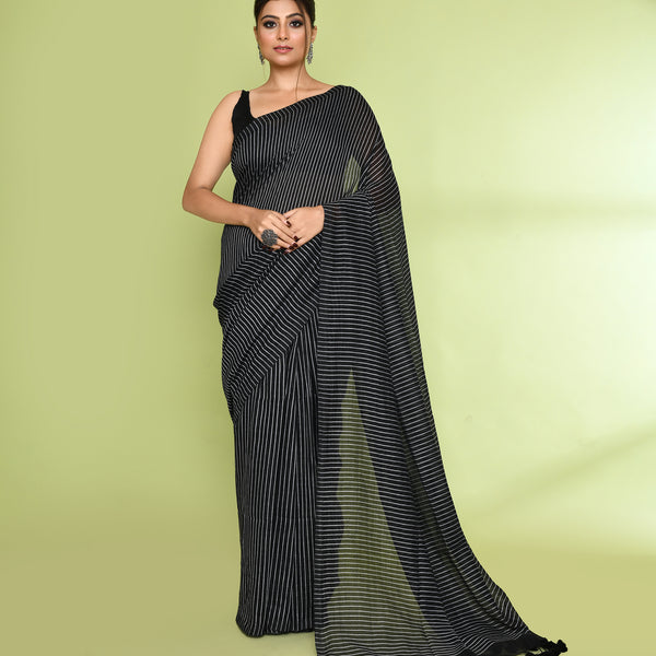 Piyari Fashion Women's Black Embellished Checked Cotton Saree - Distacart