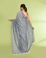 Thumbnail for Piyari Fashion Women's Silver Grey Embellished Sequined Cotton Saree