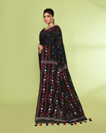 Thumbnail for Piyari Fashion Women's Black Embellished Jamdani Cotton Saree