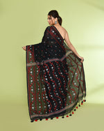 Thumbnail for Piyari Fashion Women's Black Embellished Jamdani Cotton Saree