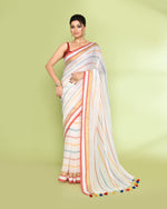 Thumbnail for Piyari Fashion Women's White Embellished Checked Cotton Saree