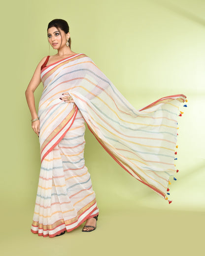Piyari Fashion Women's White Embellished Checked Cotton Saree - Distacart