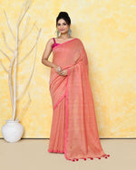 Thumbnail for Piyari Fashion Women's Peach Sequin Work Soft Pure Cotton Saree With Blouse Piece