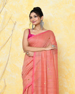 Thumbnail for Piyari Fashion Women's Peach Sequin Work Soft Pure Cotton Saree With Blouse Piece