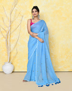 Thumbnail for Piyari Fashion Women's Sky Blue Sequin Work Soft Pure Cotton Saree With Blouse Piece