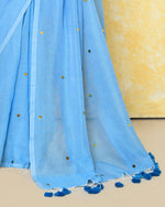 Thumbnail for Piyari Fashion Women's Sky Blue Sequin Work Soft Pure Cotton Saree With Blouse Piece