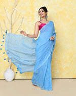 Thumbnail for Piyari Fashion Women's Sky Blue Sequin Work Soft Pure Cotton Saree With Blouse Piece