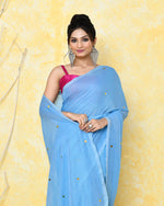 Thumbnail for Piyari Fashion Women's Sky Blue Sequin Work Soft Pure Cotton Saree With Blouse Piece