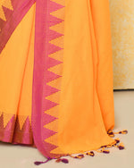 Thumbnail for Piyari Fashion Women's Mustard Yellow Hand Work Cotton Saree With Blouse Piece
