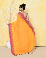 Thumbnail for Piyari Fashion Women's Mustard Yellow Hand Work Cotton Saree With Blouse Piece