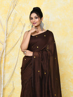 Thumbnail for Piyari Fashion Women's Chocolate Brown Sequin Work Soft Pure Cotton Saree With Blouse Piece