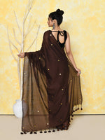 Thumbnail for Piyari Fashion Women's Chocolate Brown Sequin Work Soft Pure Cotton Saree With Blouse Piece