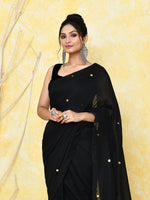 Thumbnail for Piyari Fashion Women's Black Sequin Work Soft Pure Cotton Saree With Blouse Piece