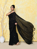 Thumbnail for Piyari Fashion Women's Black Sequin Work Soft Pure Cotton Saree With Blouse Piece