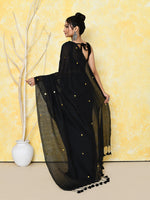 Thumbnail for Piyari Fashion Women's Black Sequin Work Soft Pure Cotton Saree With Blouse Piece