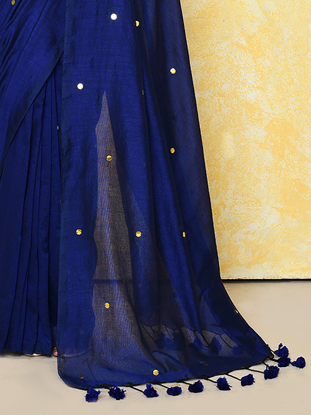 Piyari Fashion Women's Blue Sequin Work Soft Pure Cotton Saree With Blouse Piece