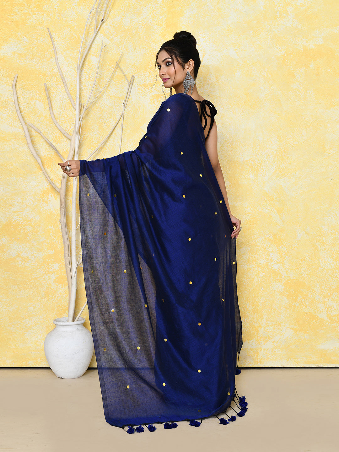 Piyari Fashion Women's Blue Sequin Work Soft Pure Cotton Saree With Blouse Piece