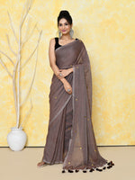 Thumbnail for Piyari Fashion Women's Mocha Sequin Work Soft Pure Cotton Saree With Blouse Piece