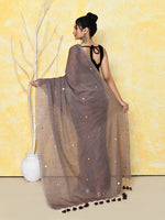 Thumbnail for Piyari Fashion Women's Mocha Sequin Work Soft Pure Cotton Saree With Blouse Piece