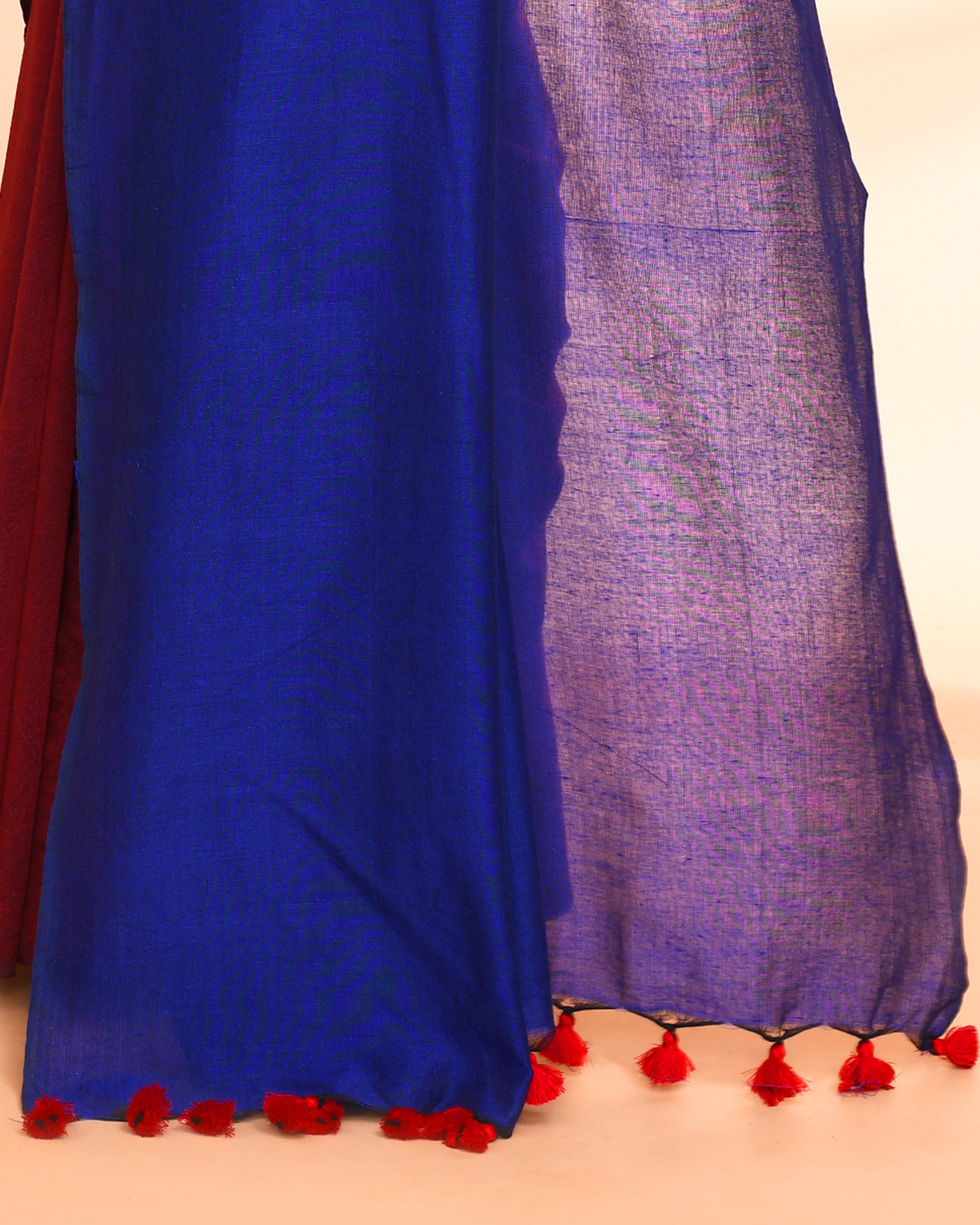 Piyari Fashion Handspun Cotton Maroon Handloom Saree With Blouse