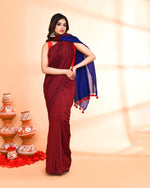 Thumbnail for Piyari Fashion Handspun Cotton Maroon Handloom Saree With Blouse