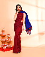 Thumbnail for Piyari Fashion Handspun Cotton Maroon Handloom Saree With Blouse