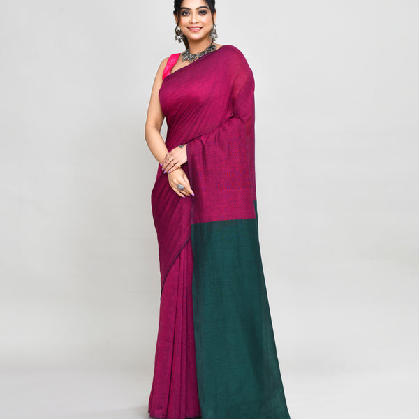 Piyari Fashion Handspun Cotton Rani Pink Handloom Saree With Blouse - Distacart