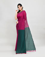 Thumbnail for Piyari Fashion Handspun Cotton Rani Pink Handloom Saree With Blouse