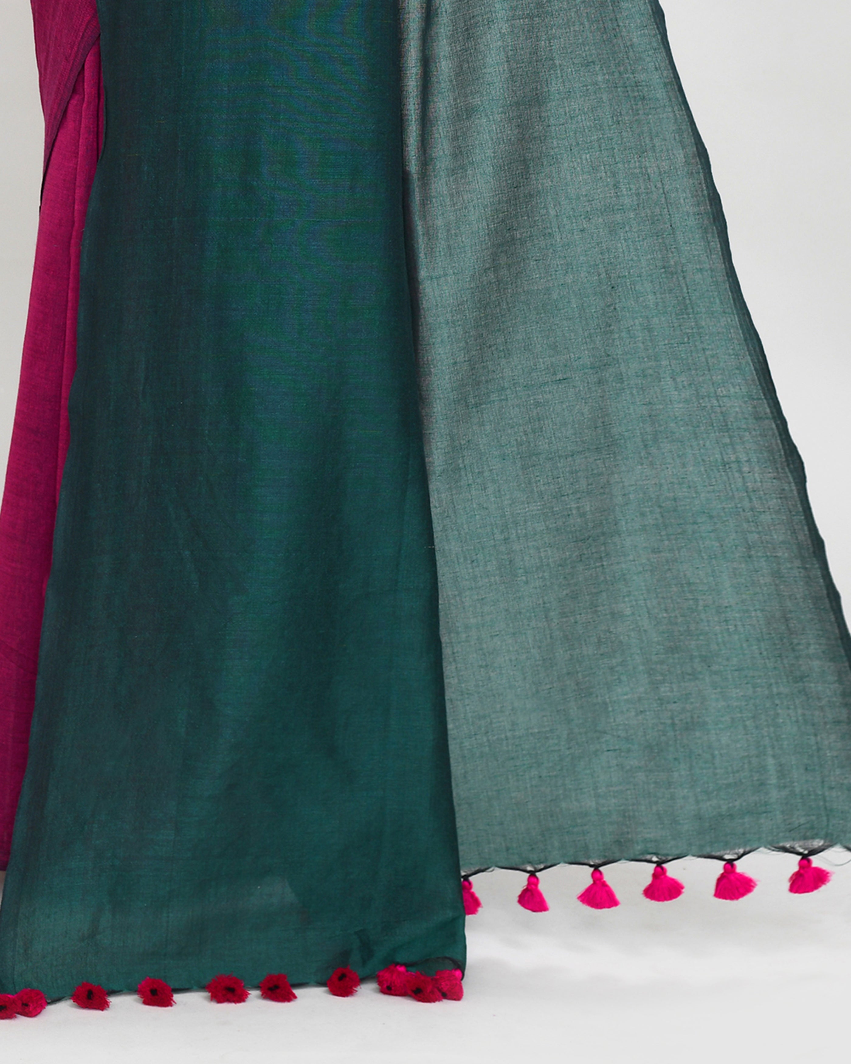 Piyari Fashion Handspun Cotton Rani Pink Handloom Saree With Blouse
