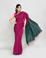 Thumbnail for Piyari Fashion Handspun Cotton Rani Pink Handloom Saree With Blouse
