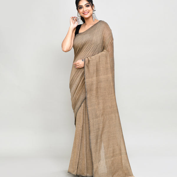 Piyari Fashion Handspun Cotton Beige Handloom Saree With Blouse - Distacart
