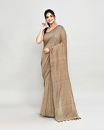 Thumbnail for Piyari Fashion Handspun Cotton Beige Handloom Saree With Blouse