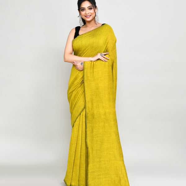 Piyari Fashion Handspun Cotton Lemon Handloom Saree With Blouse - Distacart