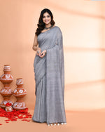Thumbnail for Piyari Fashion Handspun Cotton Silver Grey Handloom Saree With Blouse