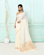 Thumbnail for Piyari Fashion Women's White Handloom Linen Sequin Saree With Blouse
