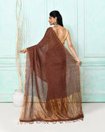 Thumbnail for Piyari Fashion Women's Brown Handloom Linen Sequin Saree With Blouse