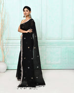 Thumbnail for Piyari Fashion Women's Black Handloom Linen Jamdani Saree With Blouse
