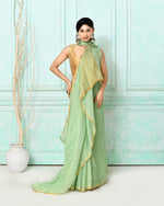 Thumbnail for Piyari Fashion Women's Sea Green Handloom Linen Sequin Saree With Blouse